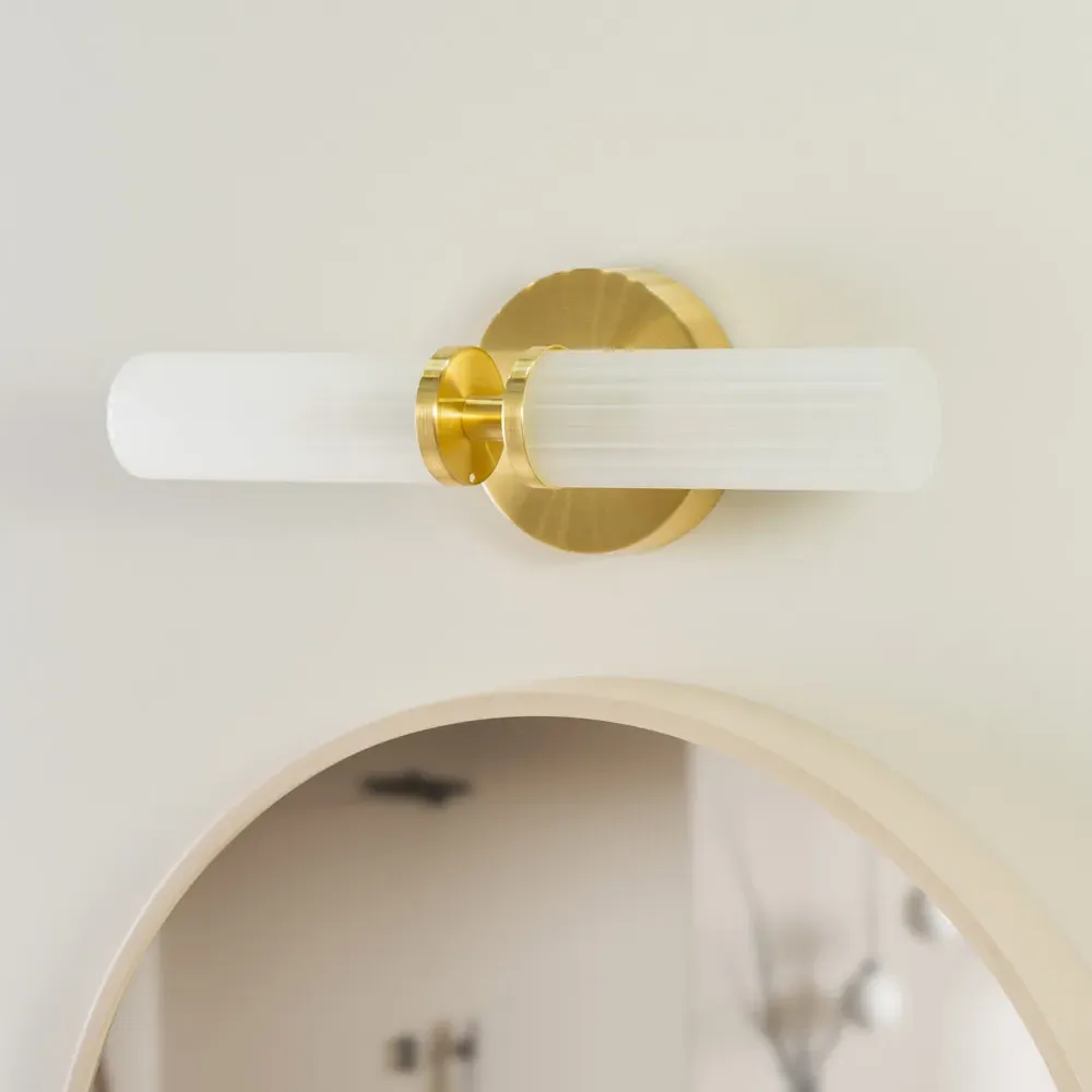 Canya 2 Way Up Down LED Wall Light - Gold, Reeded Glass