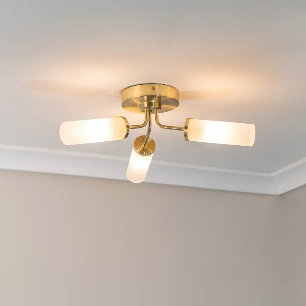 Canya 3 Way LED Ceiling Light - Gold, Reeded Glass