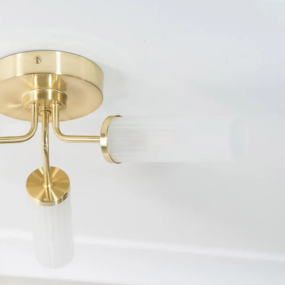 Canya 3 Way LED Ceiling Light - Gold, Reeded Glass