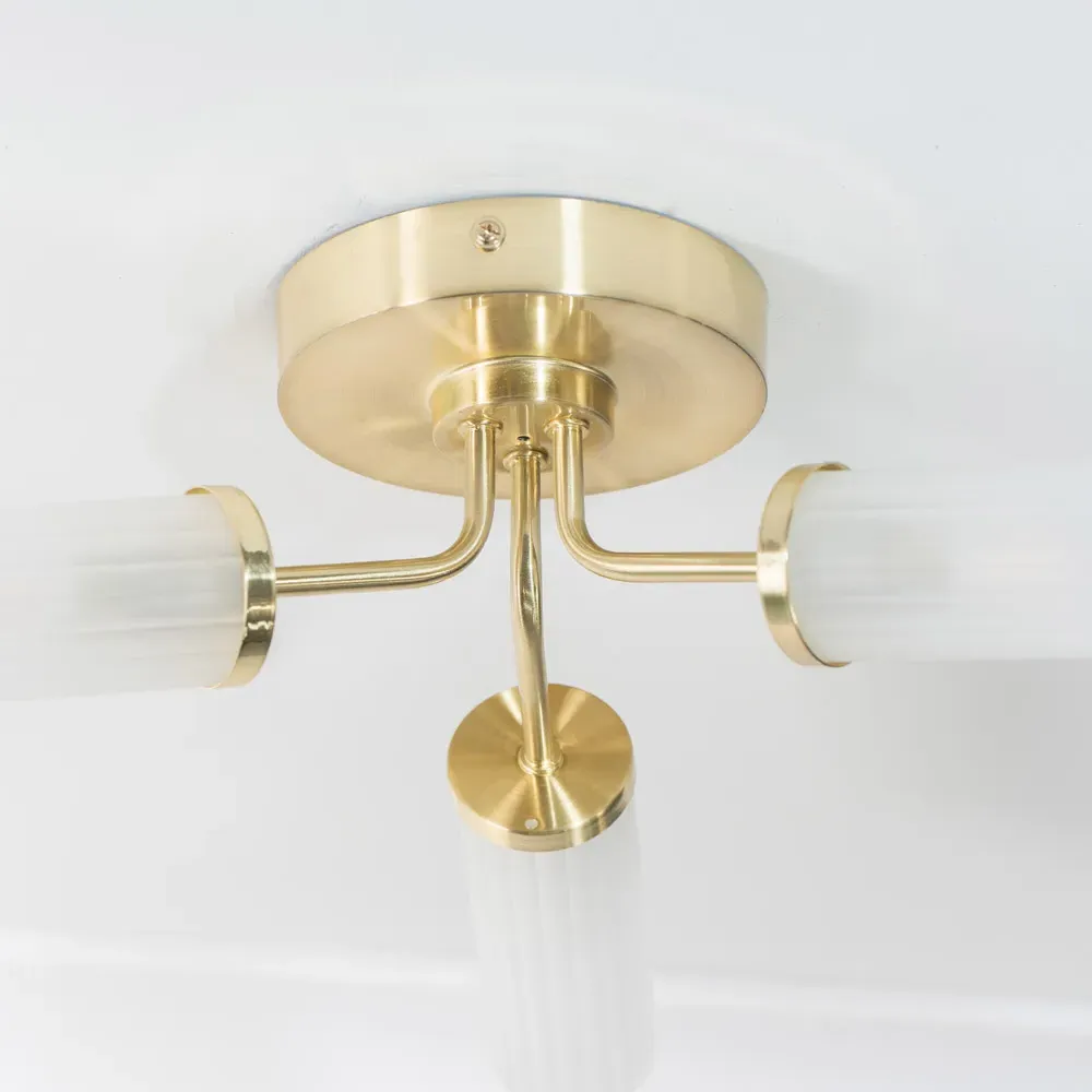 Canya 3 Way LED Ceiling Light - Gold, Reeded Glass