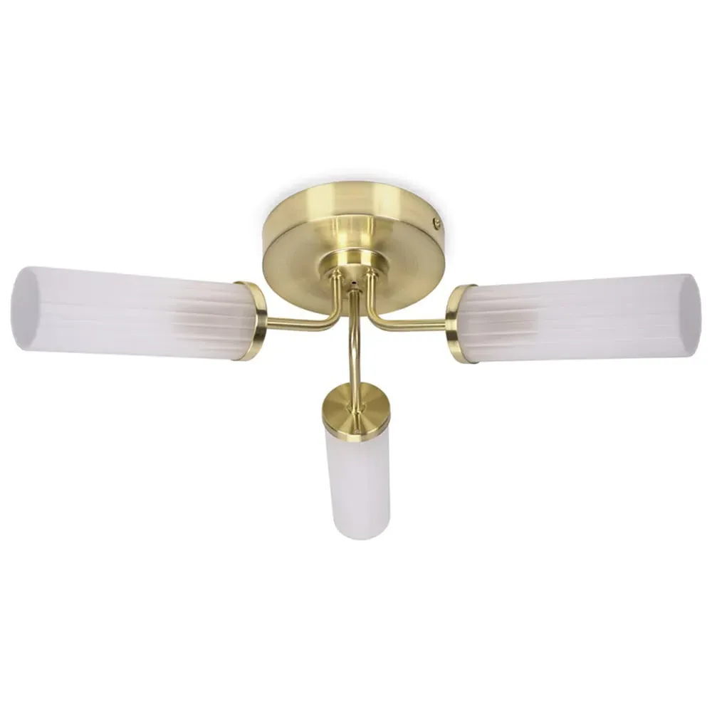 Canya 3 Way LED Ceiling Light - Gold, Reeded Glass