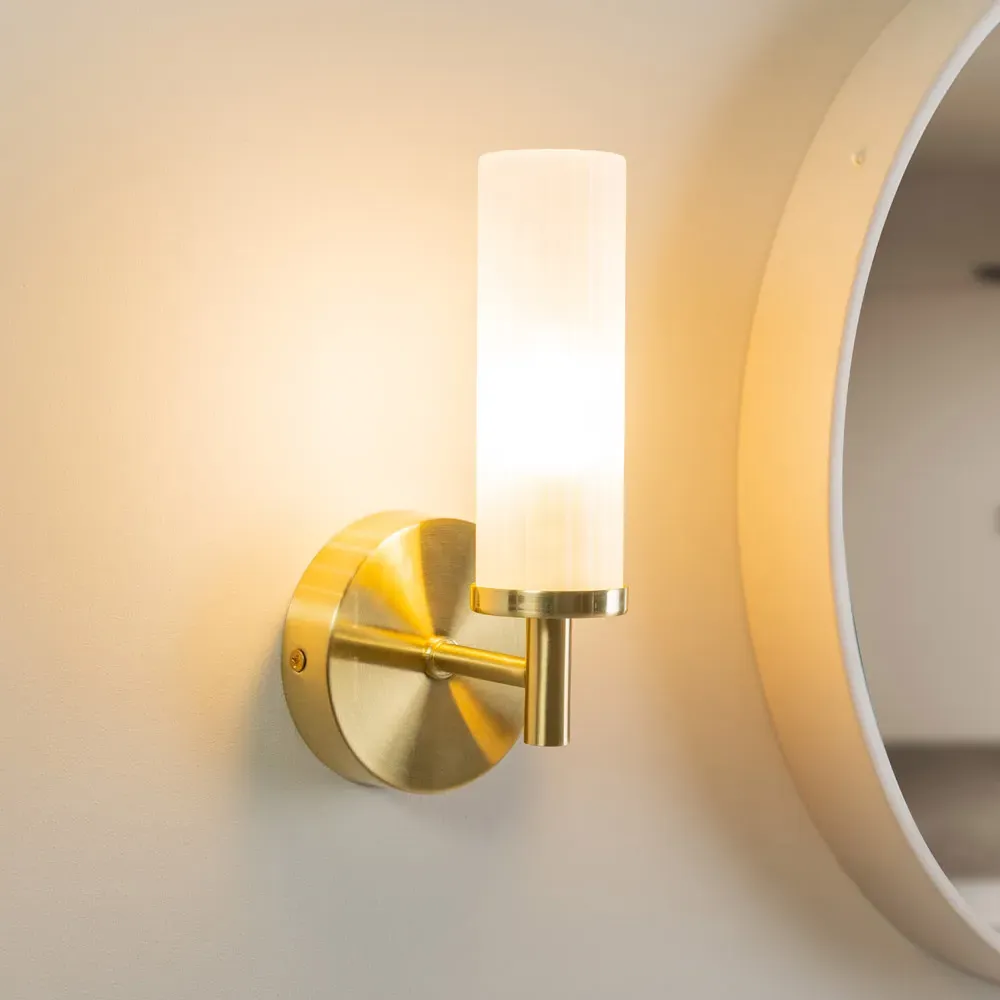 Canya LED Wall Light 2 Pack - Gold, Reeded Glass