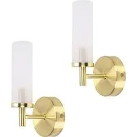 Canya LED Wall Light 2 Pack - Gold, Reeded Glass