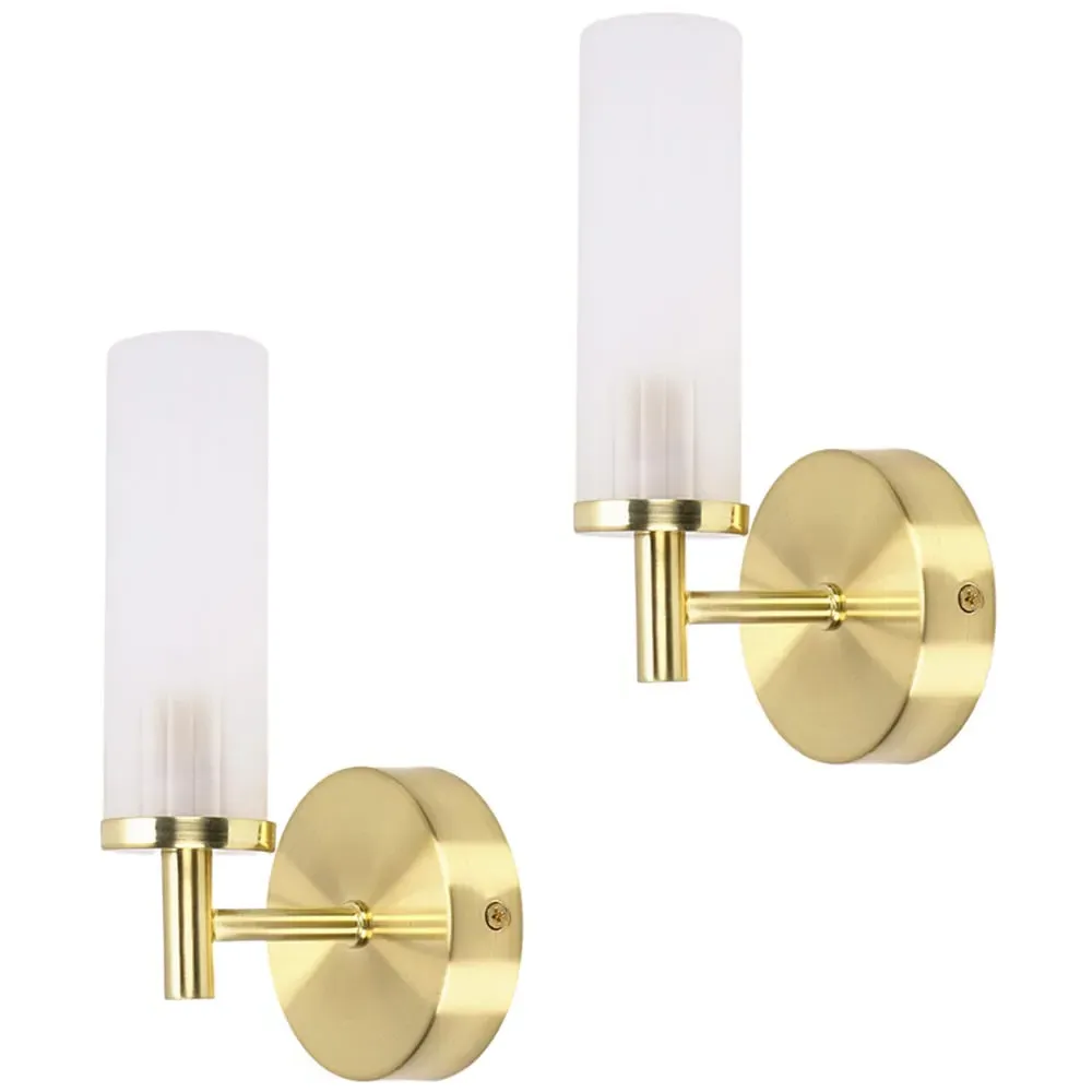 Canya LED Wall Light 2 Pack - Gold, Reeded Glass