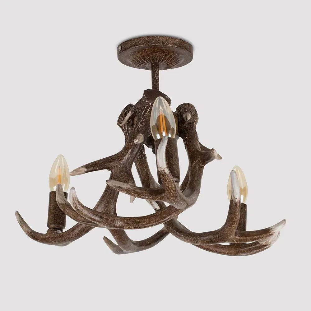Caribou 3 Way Antler Ceiling Fitting - Brown