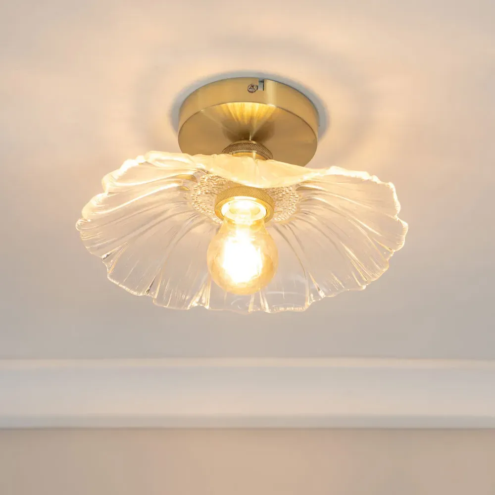 Cassia Flower LED Flush Ceiling Light - Gold, Clear Glass