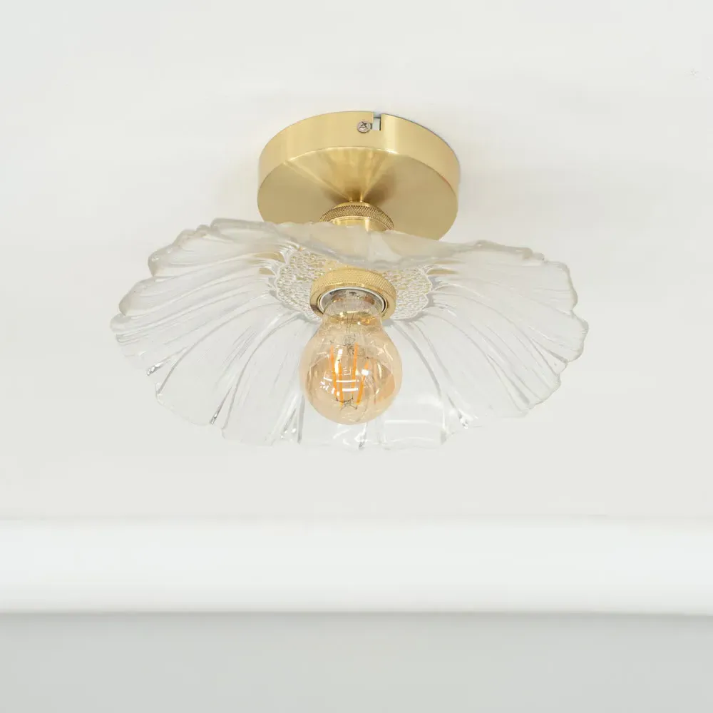 Cassia Flower LED Flush Ceiling Light - Gold, Clear Glass