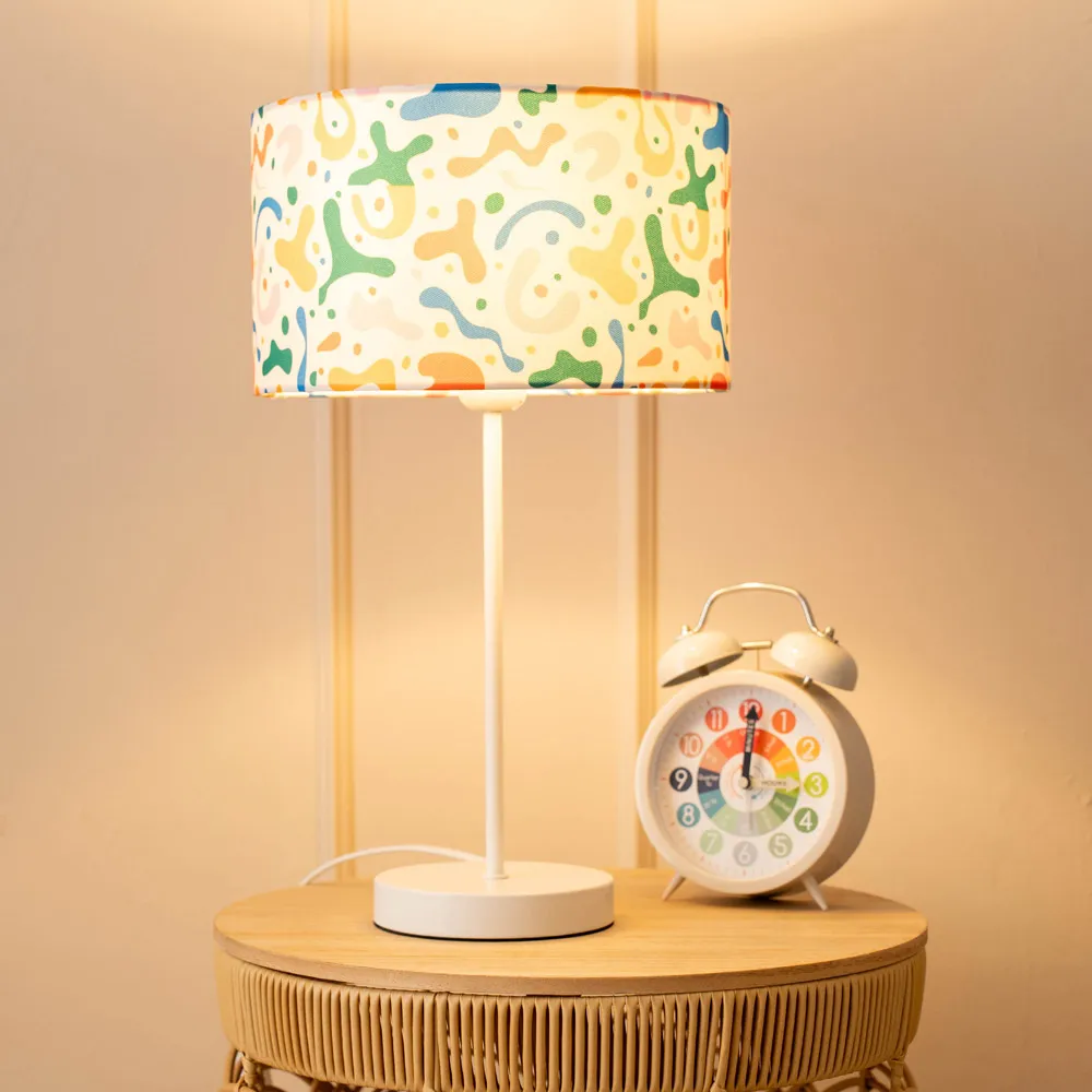 Charlie Abstract Print Table Lamp with Bulb - White