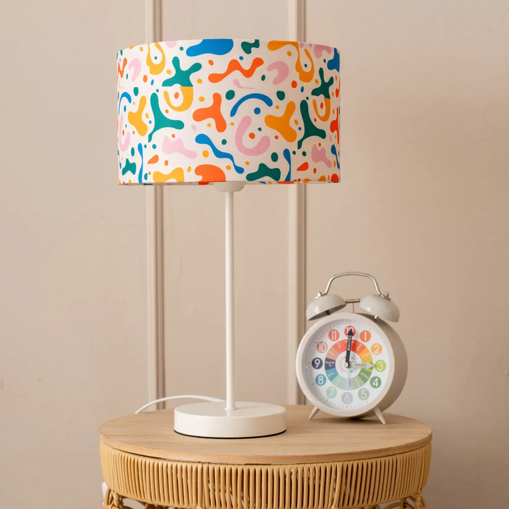Charlie Abstract Print Table Lamp with Bulb - White