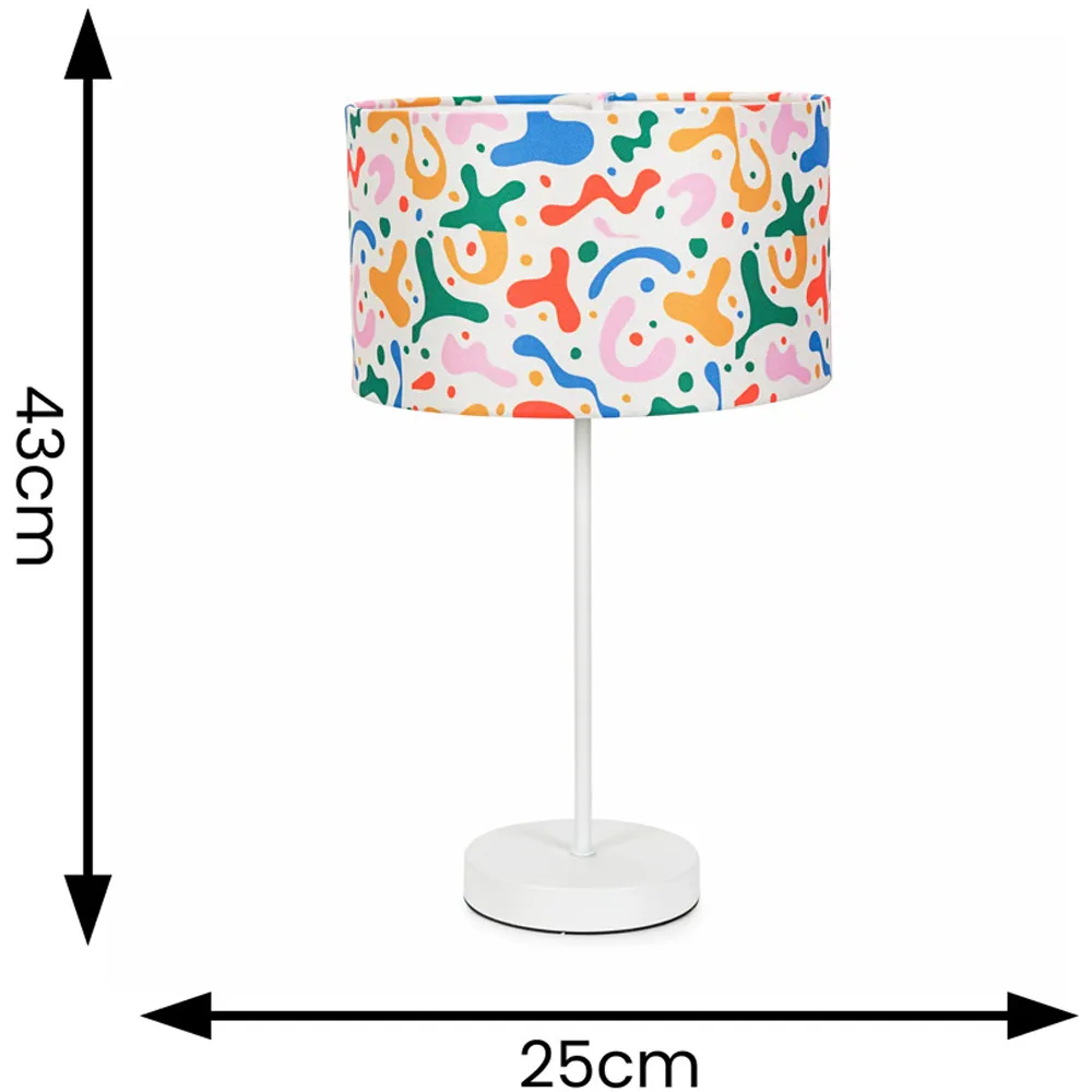 Charlie Abstract Print Table Lamp with Bulb - White