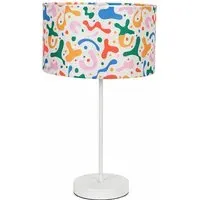 Charlie Abstract Print Table Lamp with Bulb - White