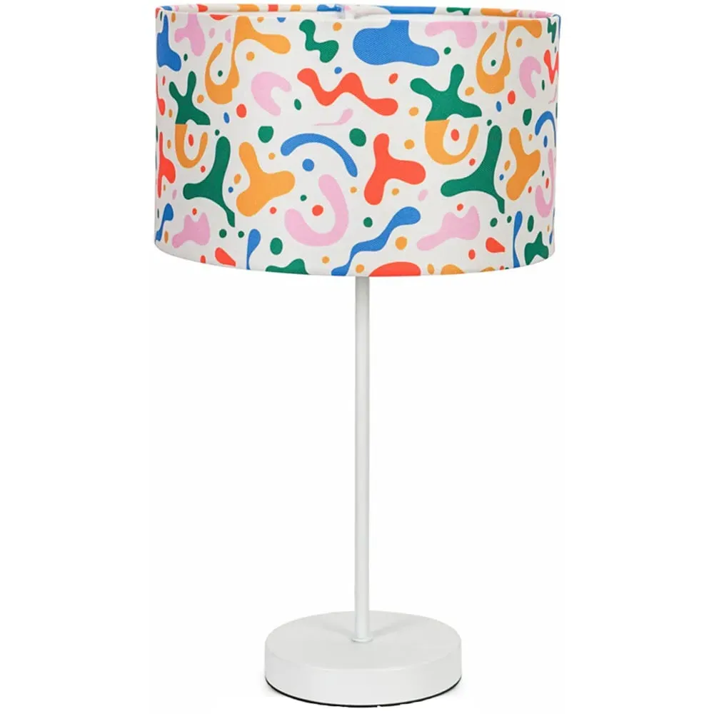 Charlie Abstract Print Table Lamp with Bulb - White image