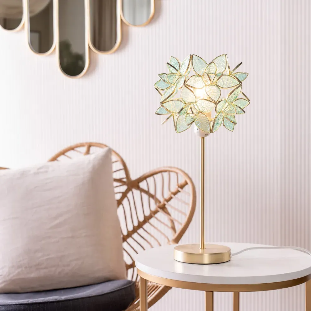 Charlie Aqua Flower Shade Table Lamp and Bulb - Gold