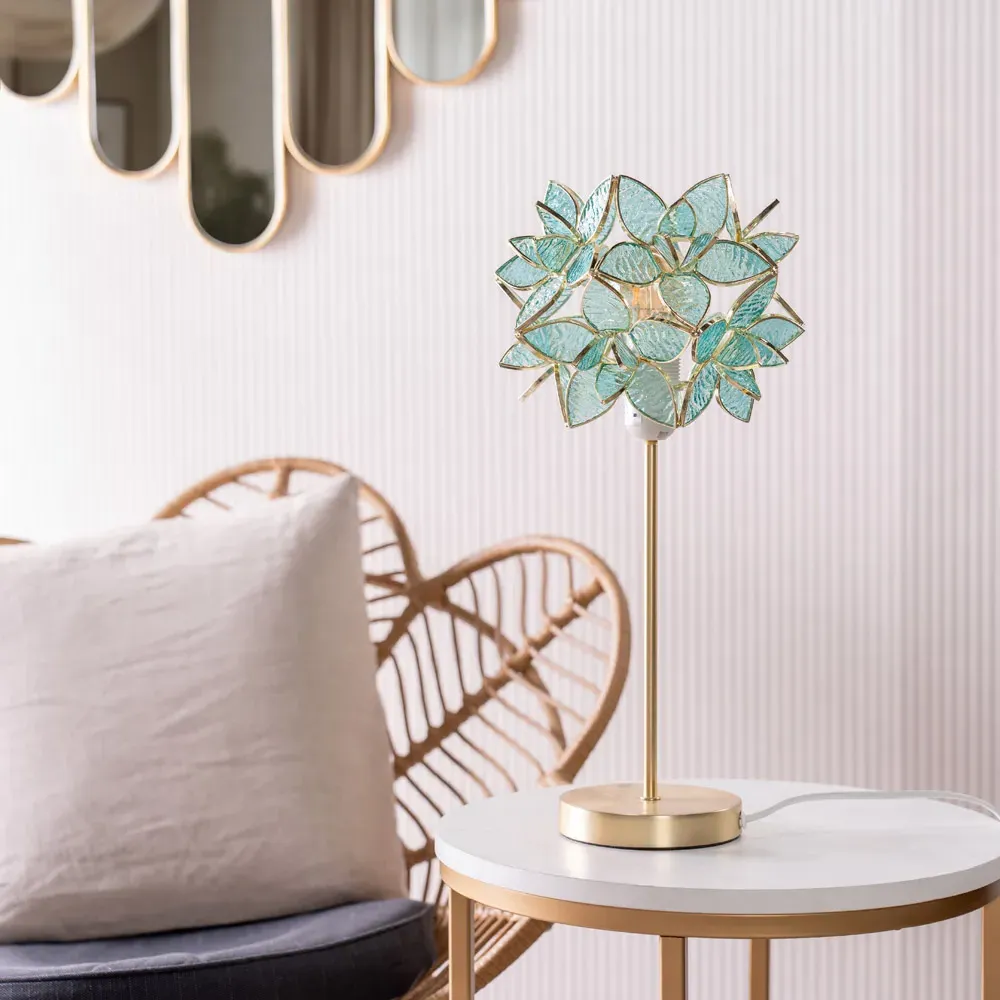 Charlie Aqua Flower Shade Table Lamp and Bulb - Gold