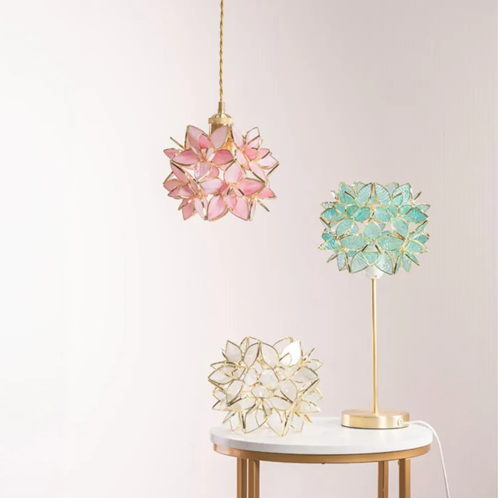 Charlie Aqua Flower Shade Table Lamp and Bulb - Gold
