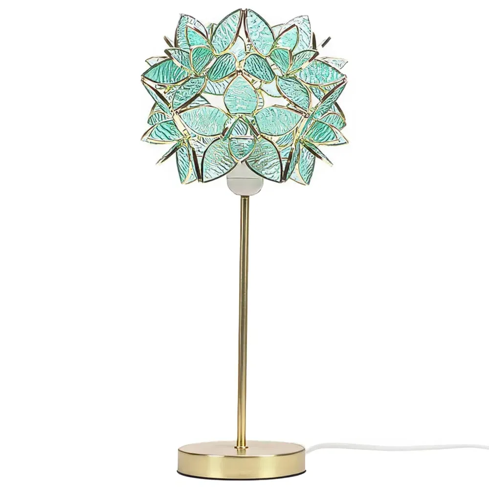 Charlie Aqua Flower Shade Table Lamp and Bulb - Gold image