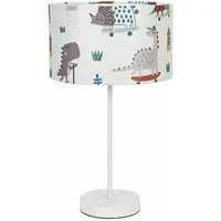 Charlie Cartoon Dino Print Table Lamp with Bulb - White