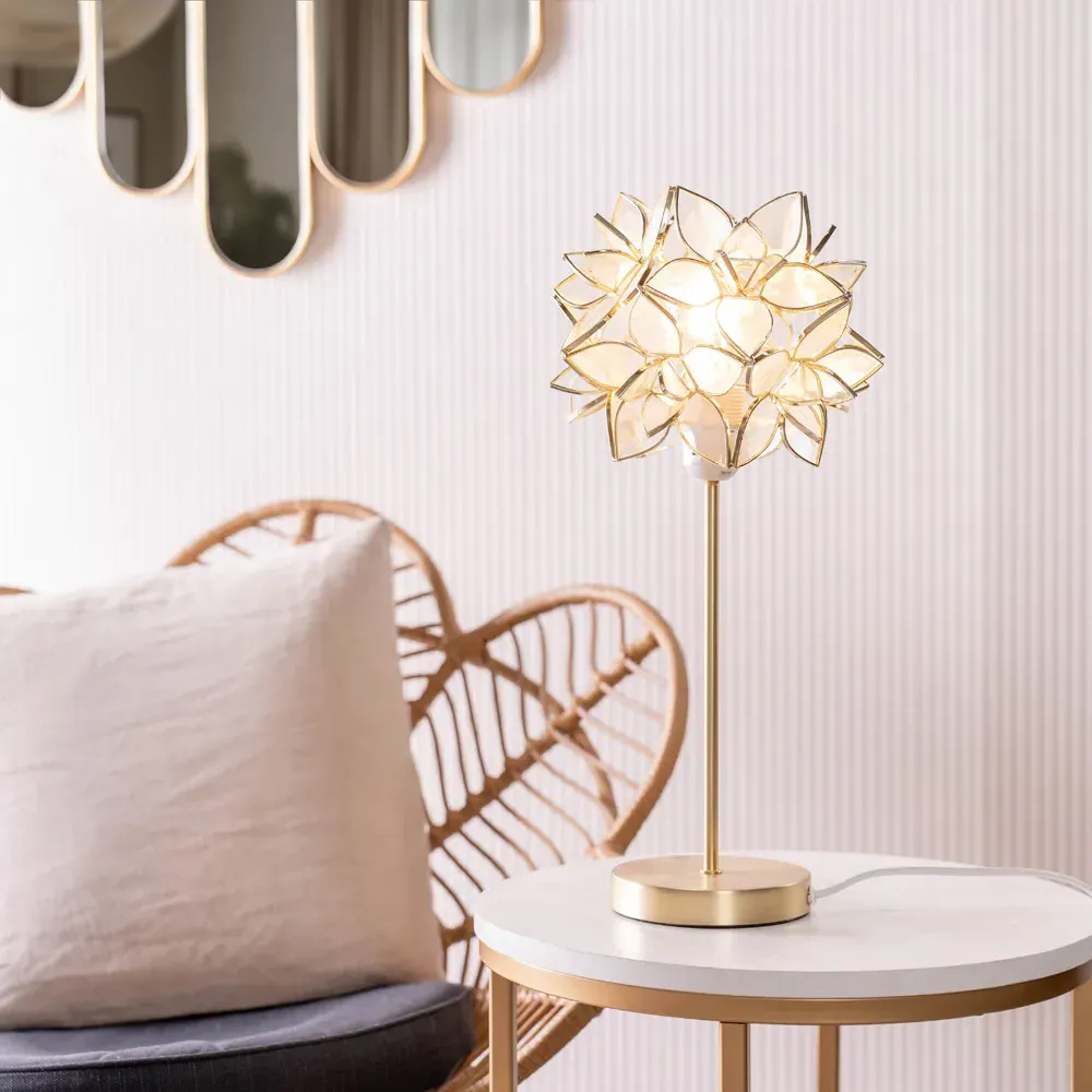 Charlie Clear Flower Shade Table Lamp and Bulb - Gold