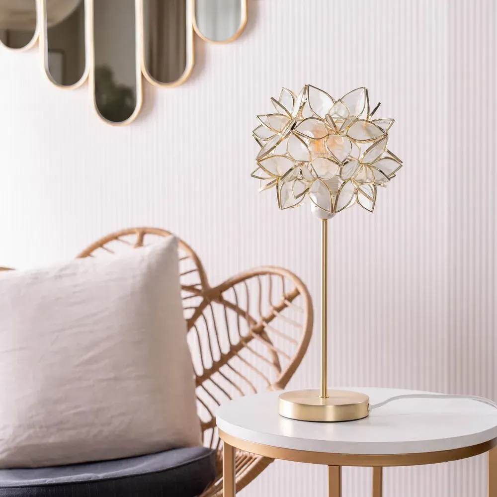 Charlie Clear Flower Shade Table Lamp and Bulb - Gold