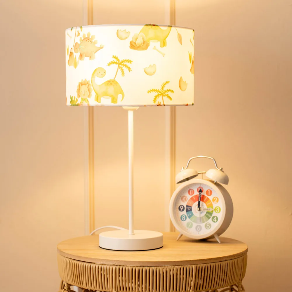 Charlie Dino Print Table Lamp with Bulb - White
