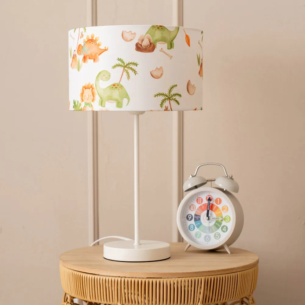 Charlie Dino Print Table Lamp with Bulb - White