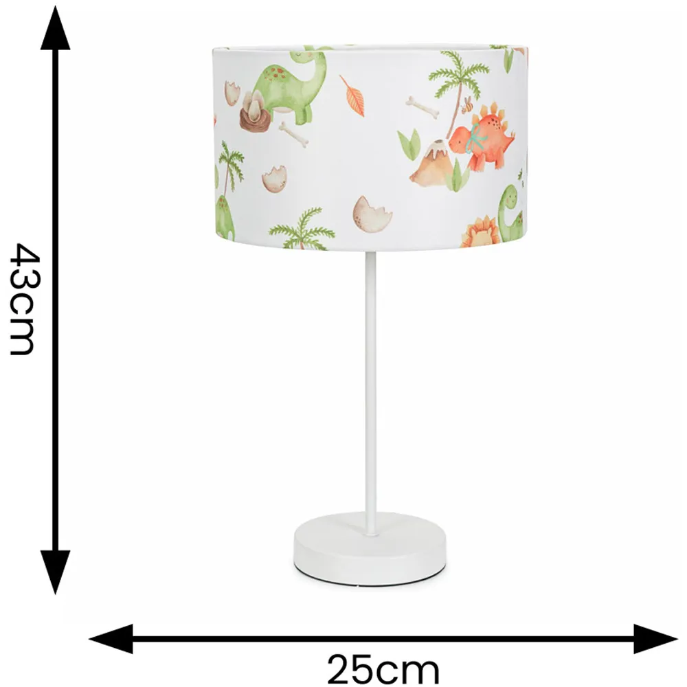 Charlie Dino Print Table Lamp with Bulb - White