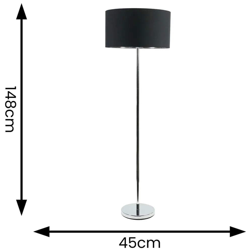 Charlie Floor Lamp with Drum Shade - Black, Chrome