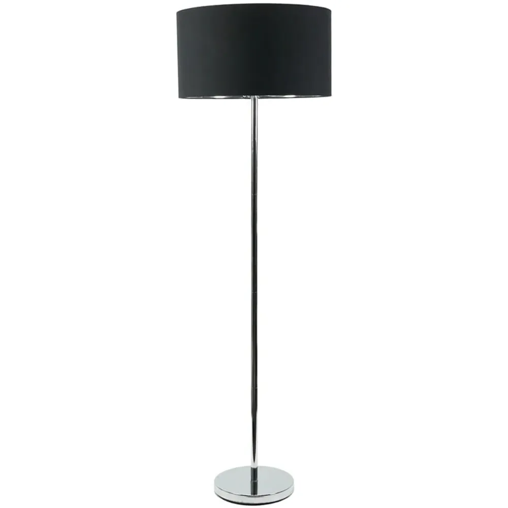 Charlie Floor Lamp with Drum Shade - Black, Chrome