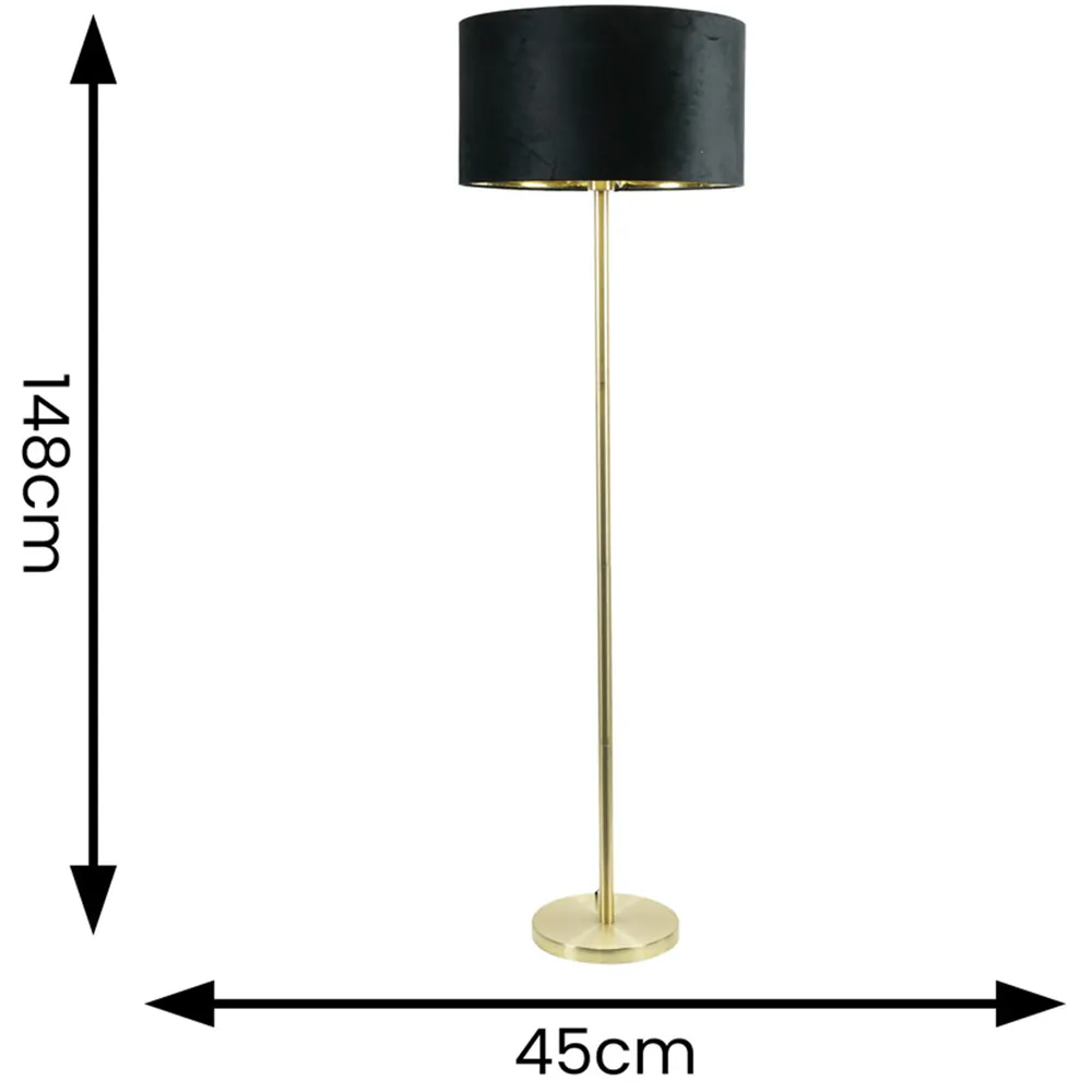 Charlie Floor Lamp with Drum Shade - Black, Velvet
