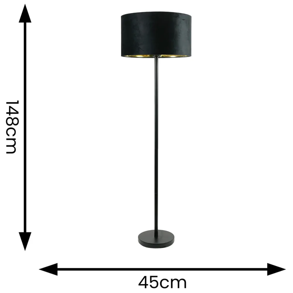 Charlie Floor Lamp with Drum Shade - Black, Velvet