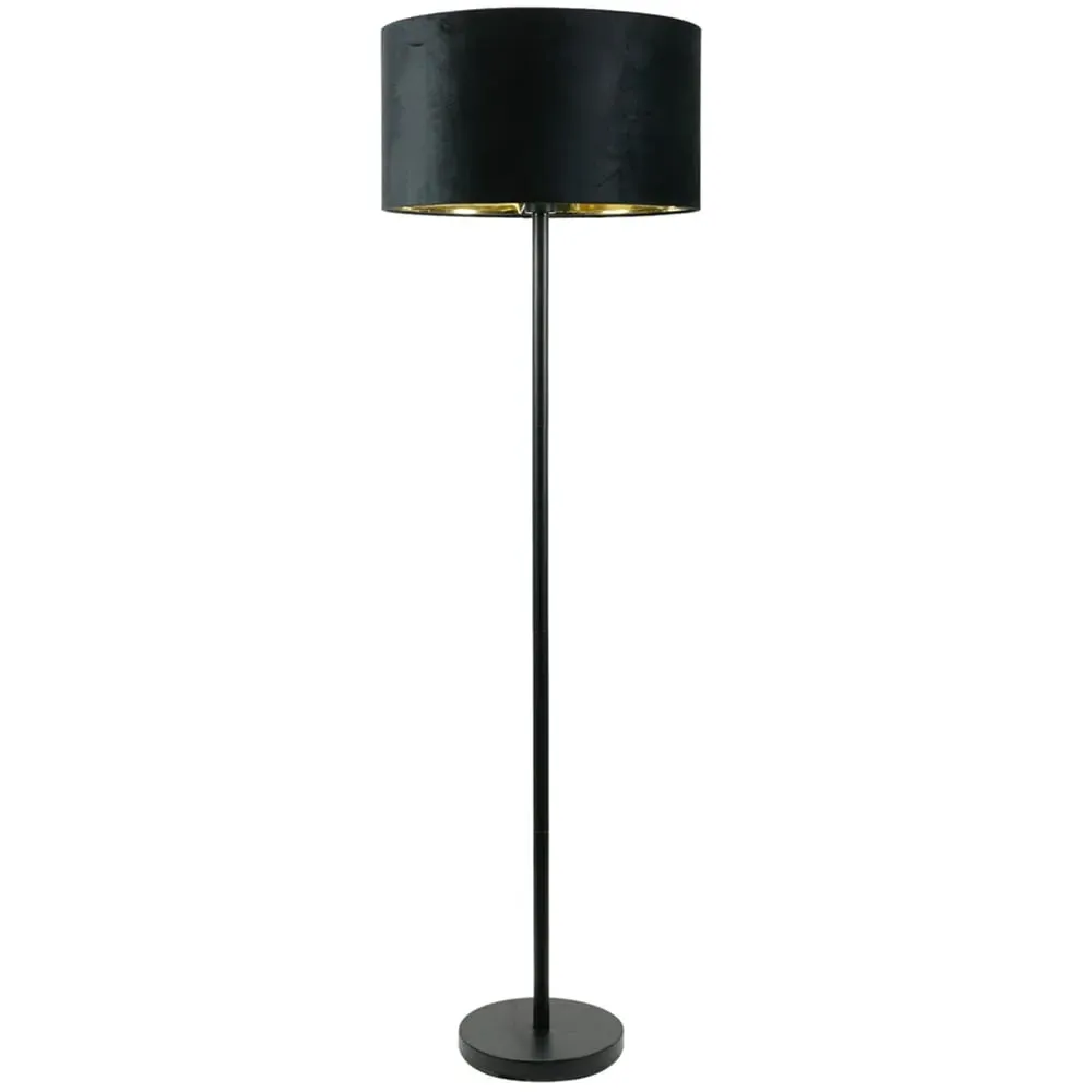 Charlie Floor Lamp with Drum Shade - Black, Velvet
