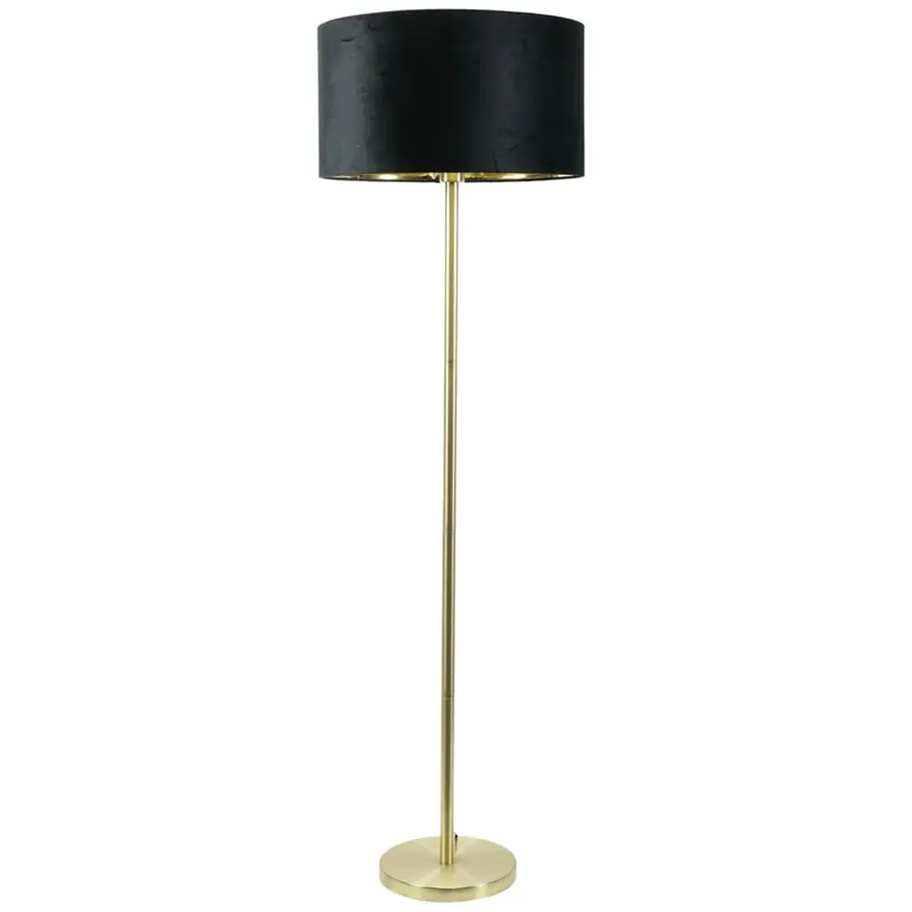 Charlie Floor Lamp with Drum Shade - Black, Velvet