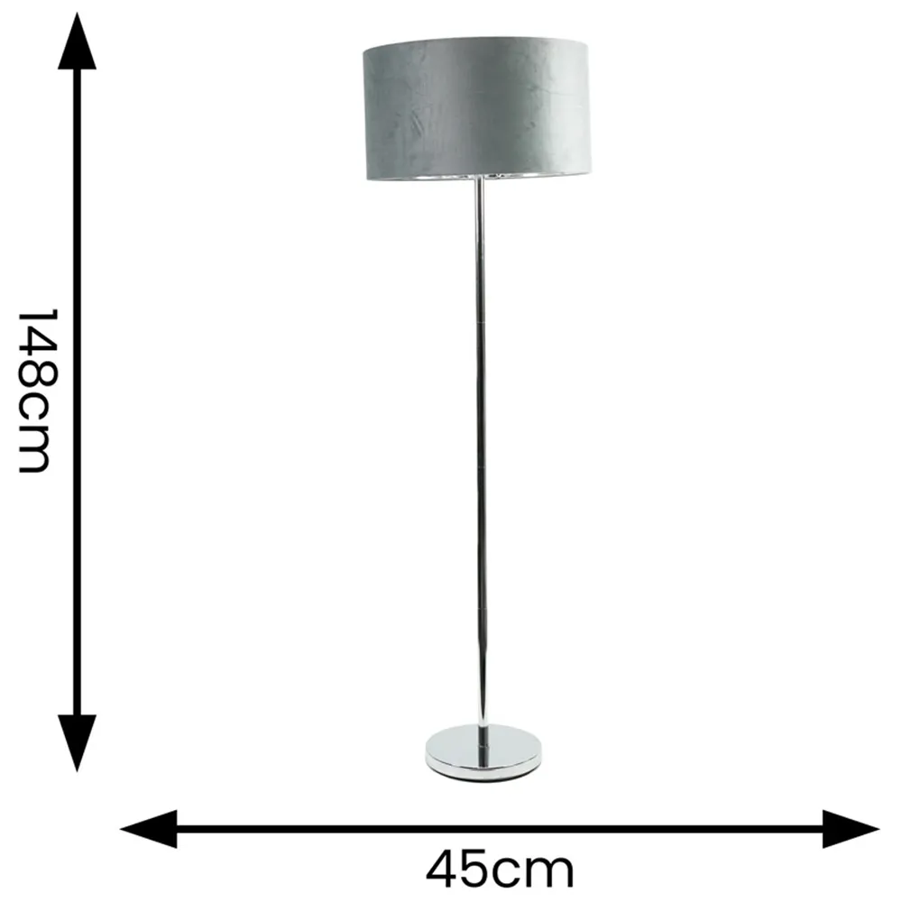 Charlie Floor Lamp with Drum Shade - Grey, Velvet