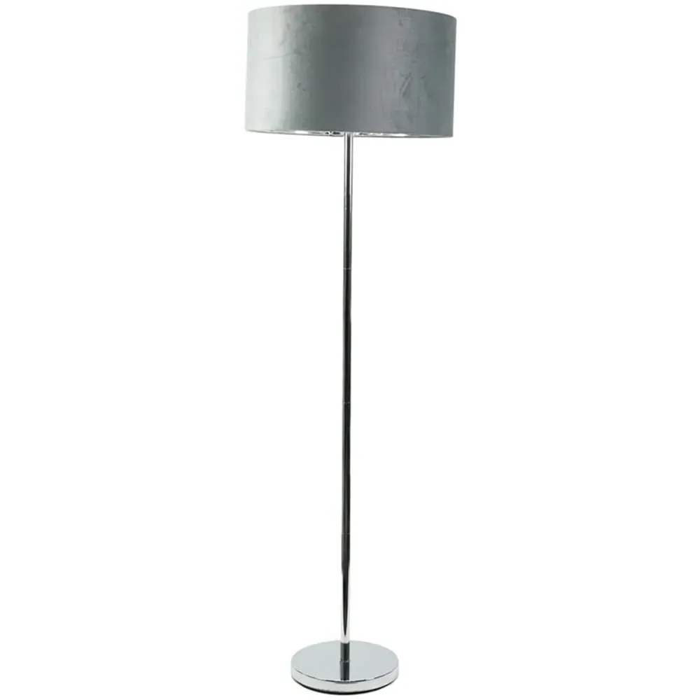 Charlie Floor Lamp with Drum Shade - Grey, Velvet