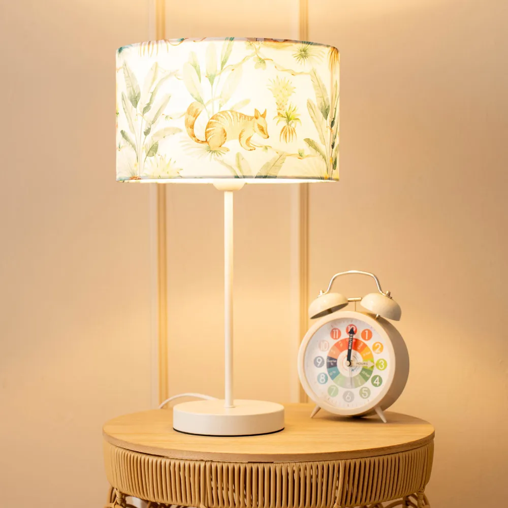 Charlie Jungle Print Table Lamp with Bulb - White