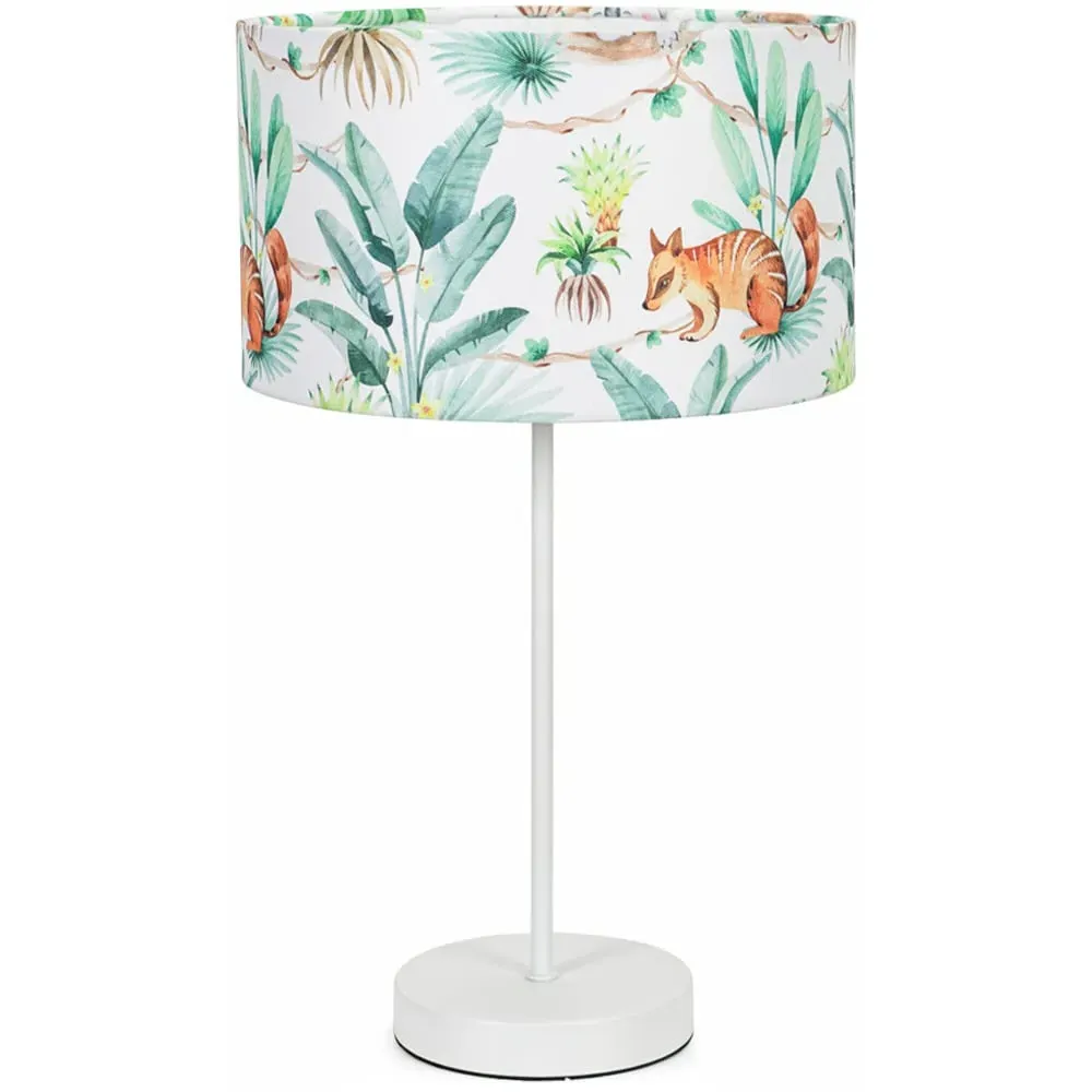 Charlie Jungle Print Table Lamp with Bulb - White