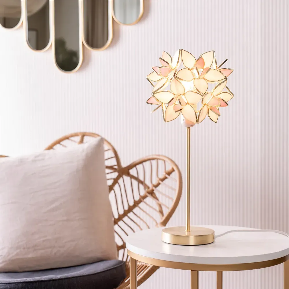 Charlie Pink Flower Shade Table Lamp and Bulb - Gold