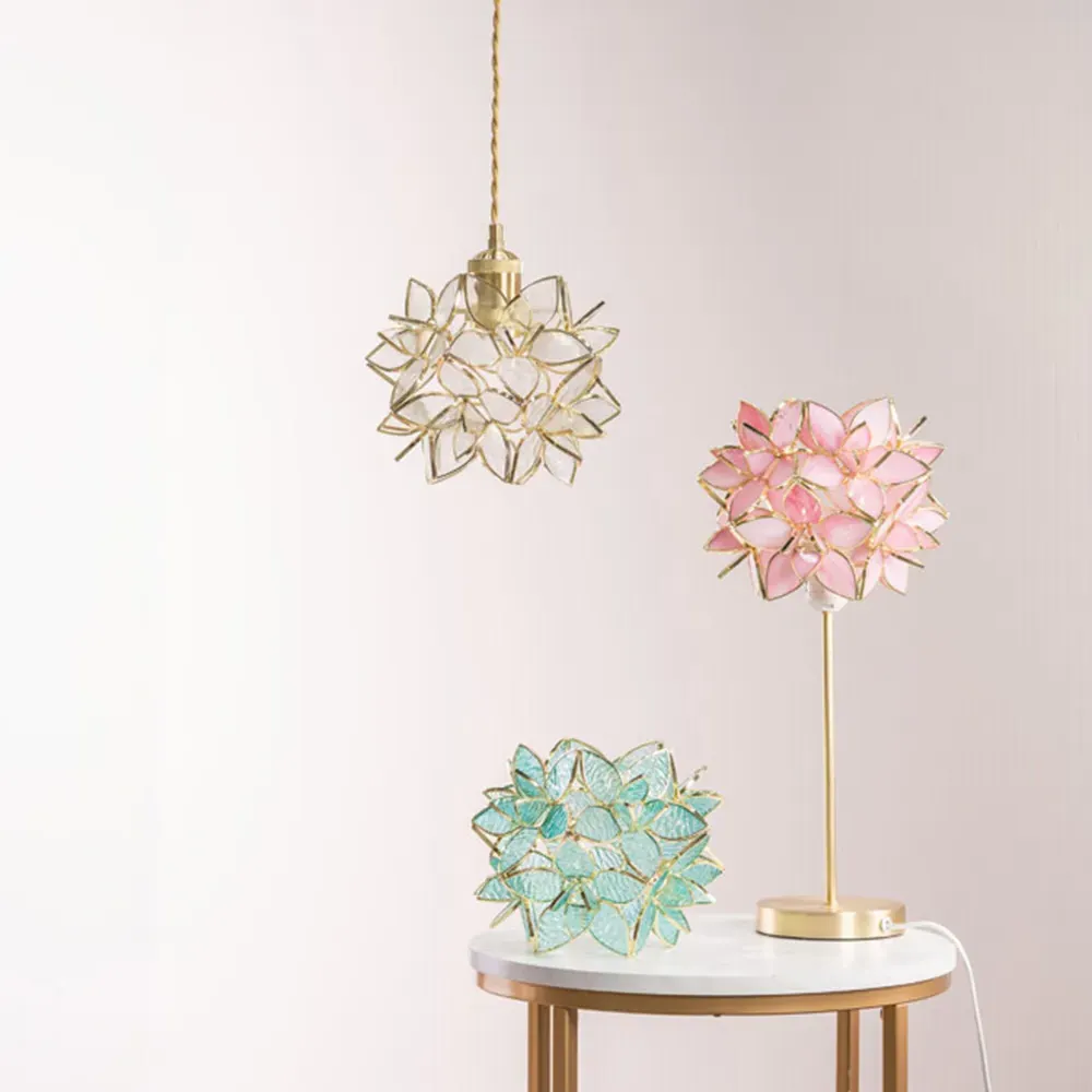 Charlie Pink Flower Shade Table Lamp and Bulb - Gold