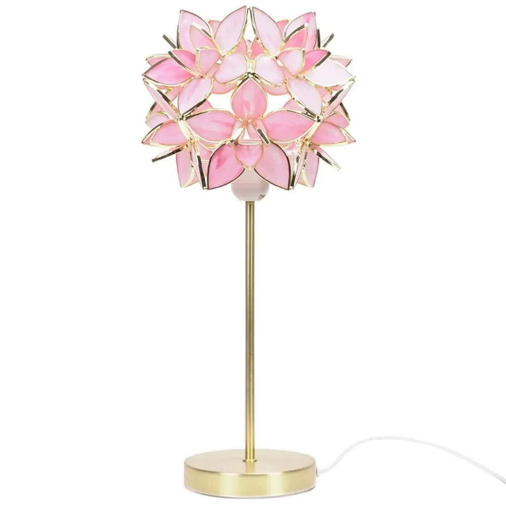 Charlie Pink Flower Shade Table Lamp and Bulb - Gold