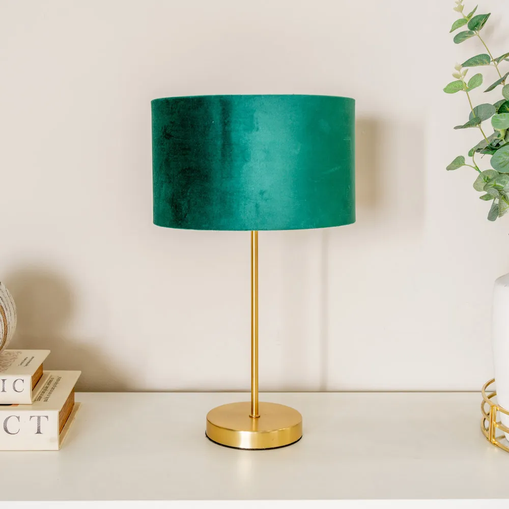 Charlie Table Lamp with Drum Shade - Gold, Velvet