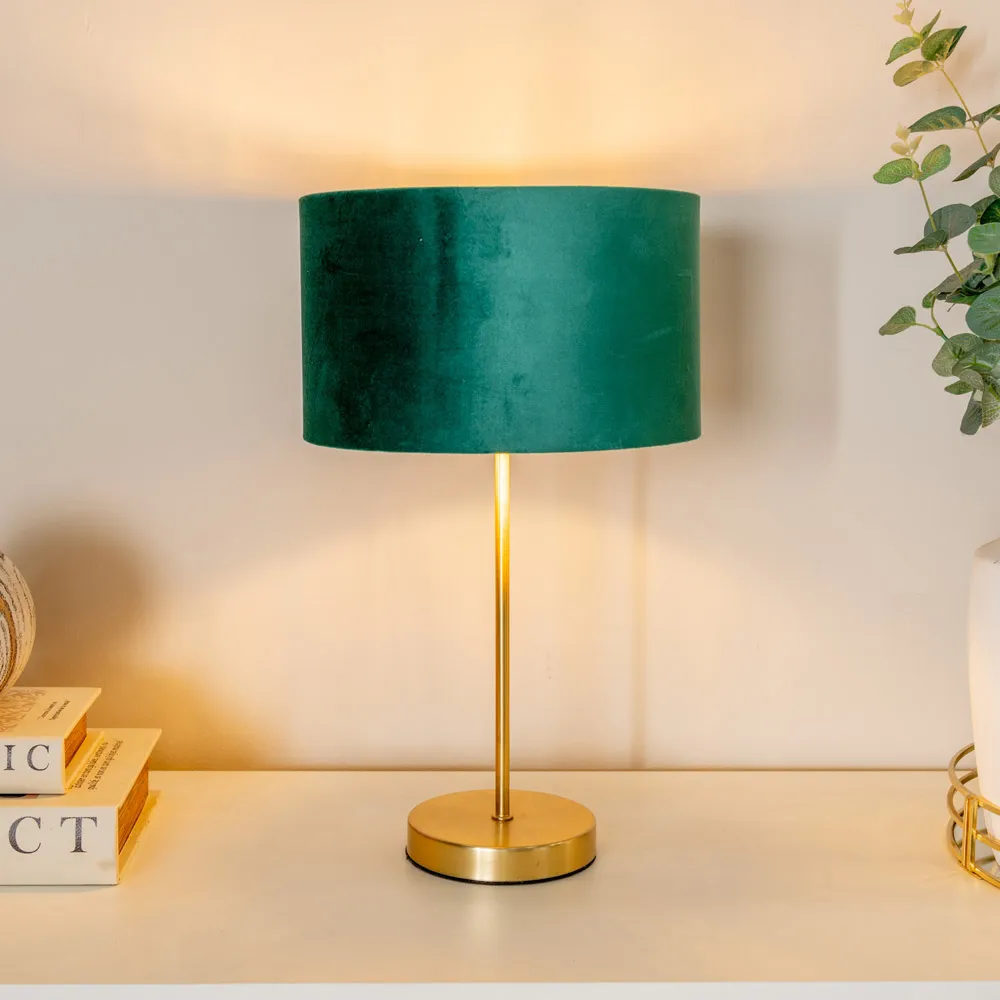 Charlie Table Lamp with Drum Shade - Gold, Velvet