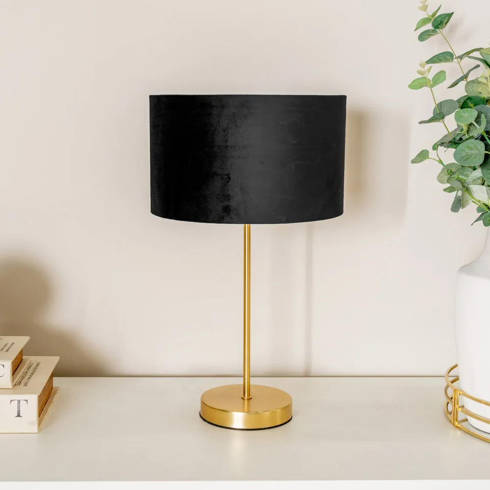 Charlie Table Lamp with Drum Shade - Gold, Velvet
