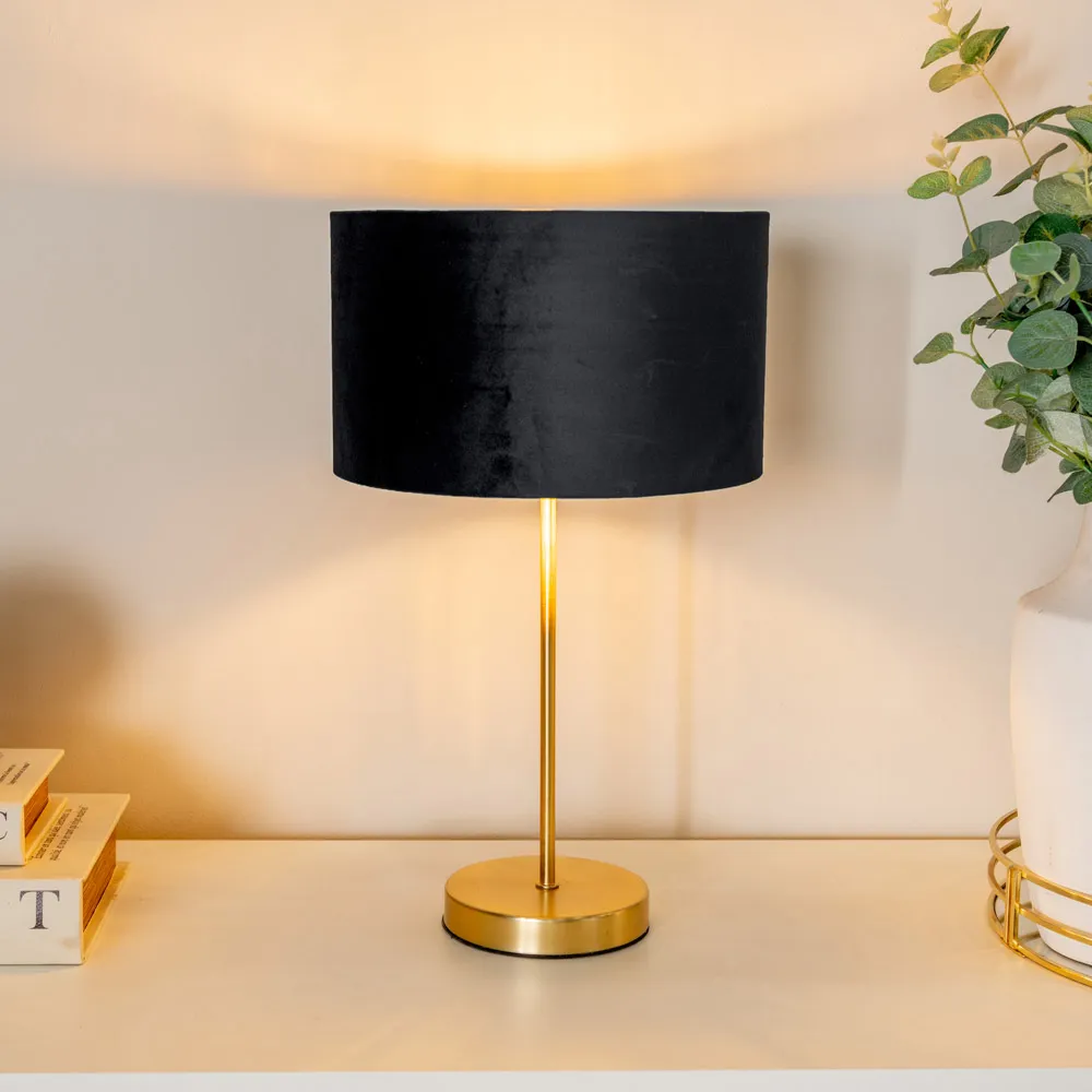 Charlie Table Lamp with Drum Shade - Gold, Velvet