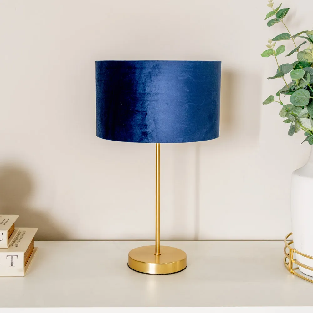 Charlie Table Lamp with Drum Shade - Gold, Velvet