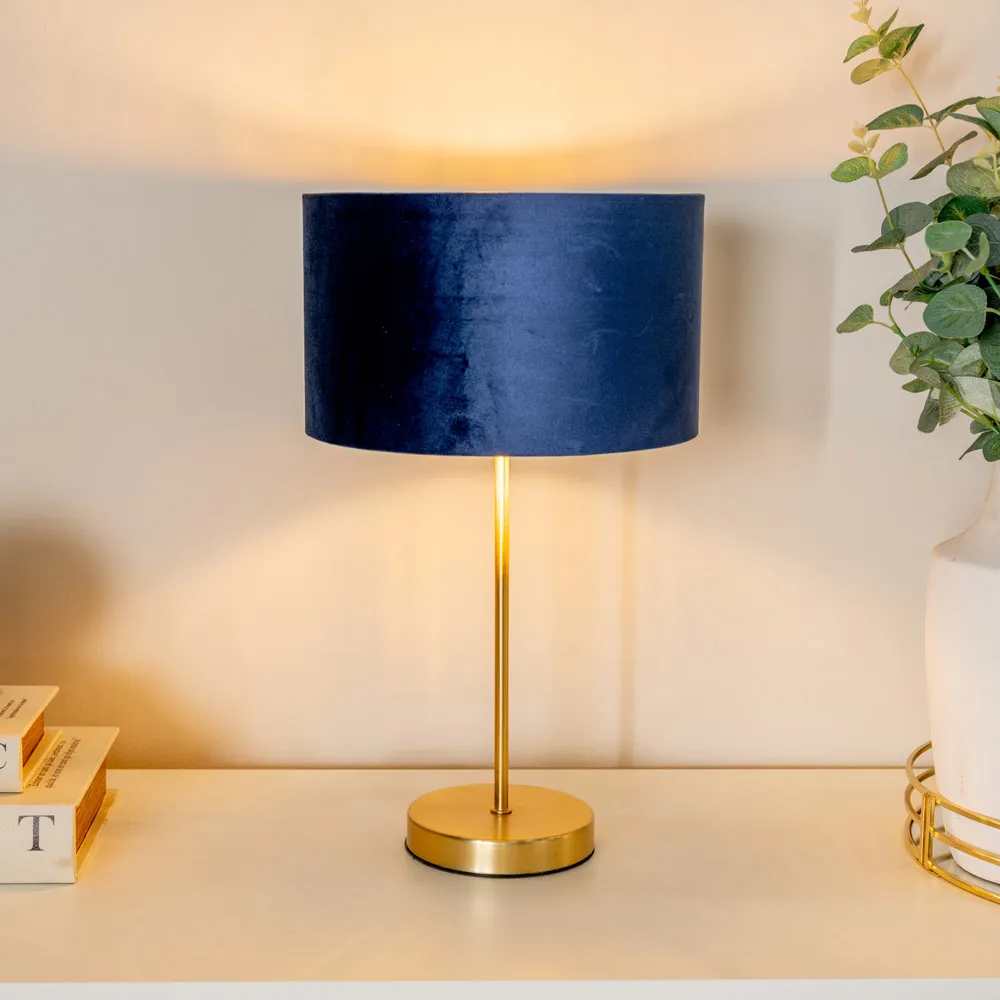 Charlie Table Lamp with Drum Shade - Gold, Velvet