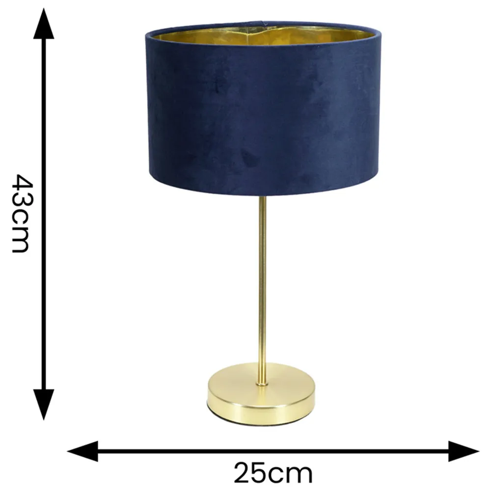 Charlie Table Lamp with Drum Shade - Gold, Velvet
