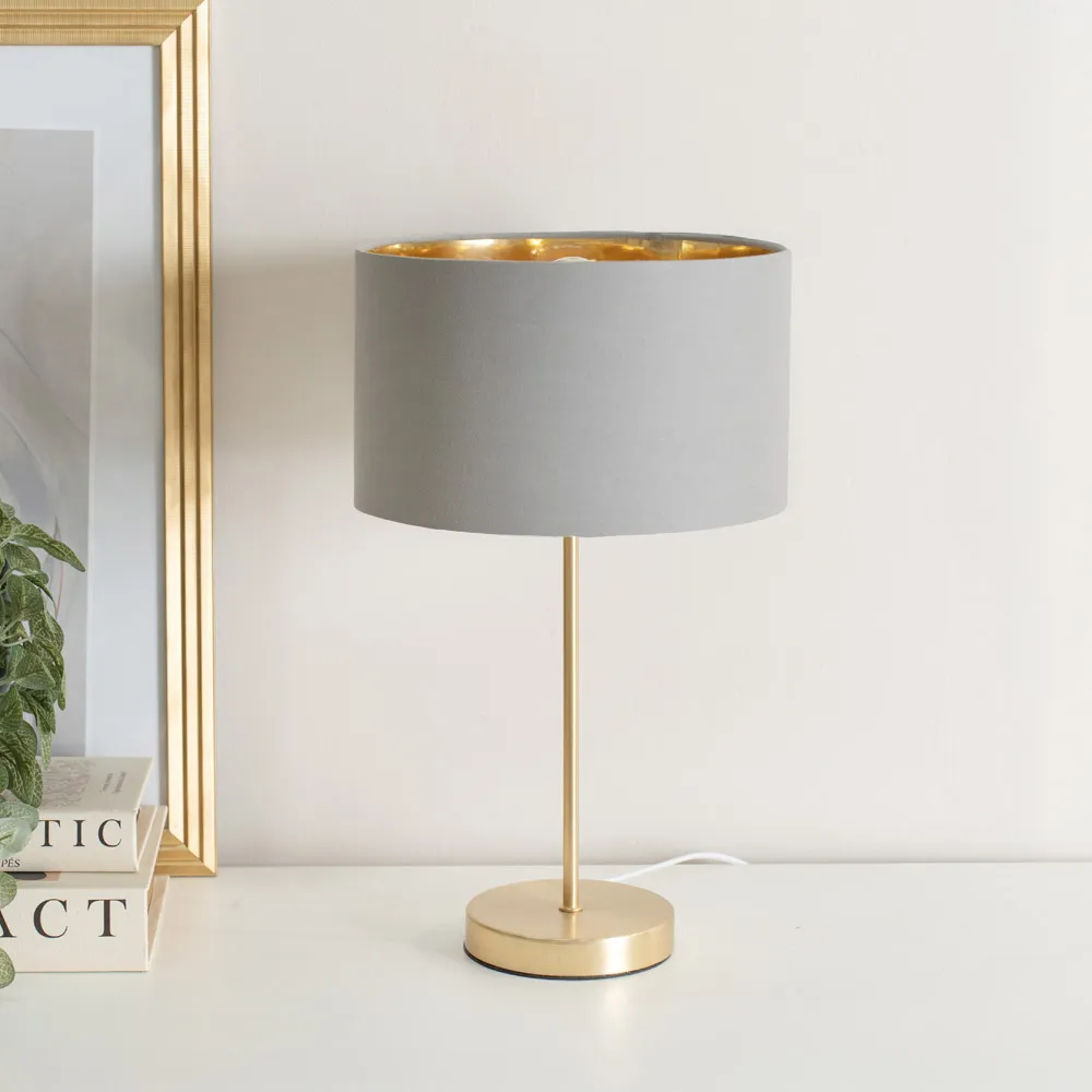 Charlie Table Lamp with Drum Shade - Grey, Gold