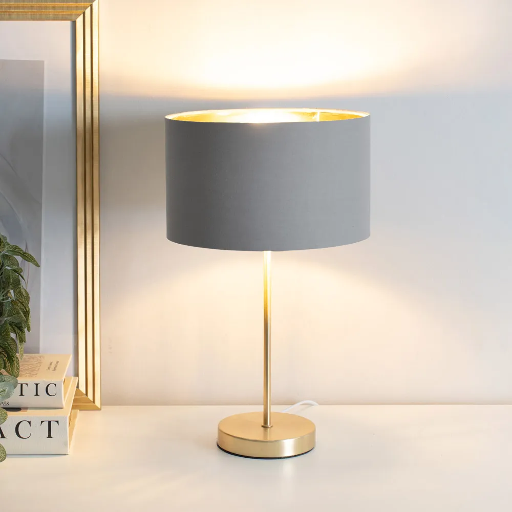 Charlie Table Lamp with Drum Shade - Grey, Gold
