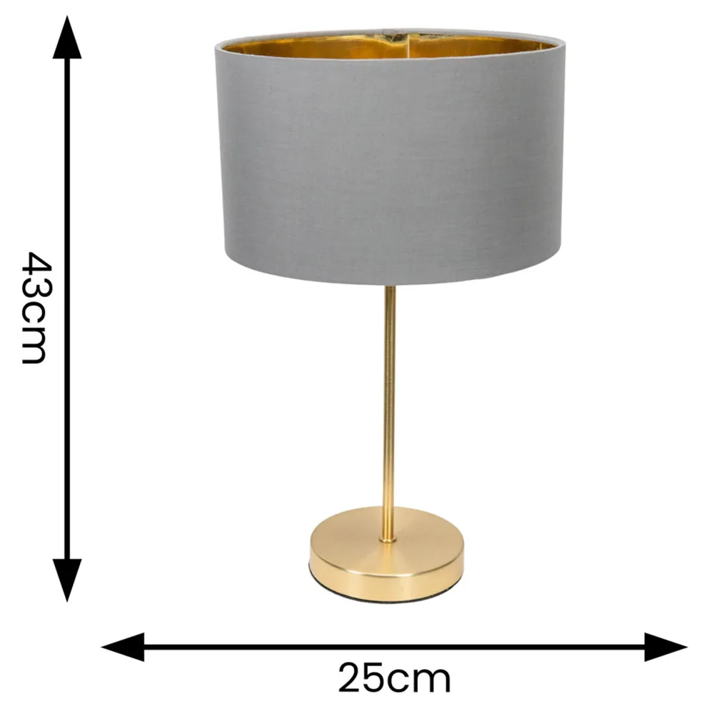Charlie Table Lamp with Drum Shade - Grey, Gold