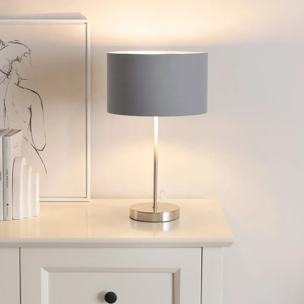 Charlie Table Lamp with Drum Shade - Silver, Chrome